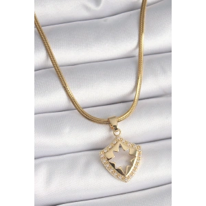 316L Çelik Gold Renk İtalyan Zincir Zirkon Taşlı Kutup Yıldız İşleme Kadın Kolye