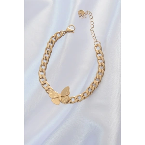 316L Çelik Gold Renk Kelebek Figür İşleme Detay Zincir Model Kadın Bileklik