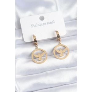 316L Çelik Gold Renk Kuş Model İşleme Detay Kadın Küpe