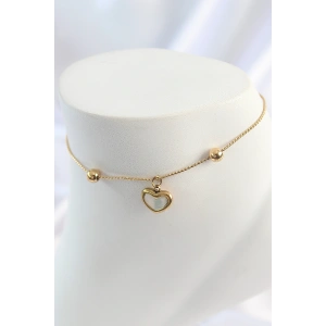 316L Çelik Gold Renk Sallantı Mineli Kalp Figür Topçuk Detay Kadın Halhal