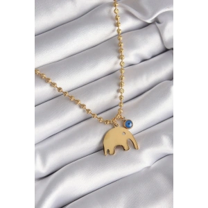 316L Çelik Gold Renk Top Zincir Model Fil Figür Nazar Boncuk Detay Kadın Kolye