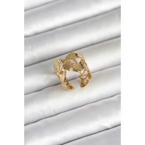 316L Çelik Gold Renk Yelpaze Model Kadın Yüzük