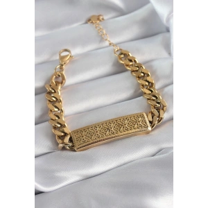 316L Çelik Gold Renk Zincir Model Motif İşleme Kadın Bileklik