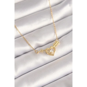 316L Çelik Gold Renk Zincir Zirkon Taşlı Ok Kalp Model Kadın Kolye