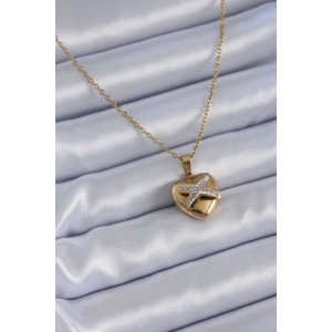 316L Çelik Gold Renk Zirkon Detay Kalp Model Kadın Kolye