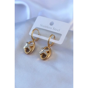 316L Çelik Gold Renk Zirkon Taş Detay Kadın Küpe