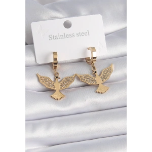 316L Çelik Gold Renk Zirkon Taşlı Anka Kuşu Model Kadın Küpe