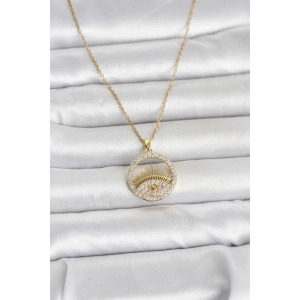 316L Çelik Gold Renk Zirkon Taşlı Göz Model Kadın Kolye