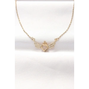 316L Çelik Gold Renk Zirkon Taşlı Kalpli Kanat Kolye