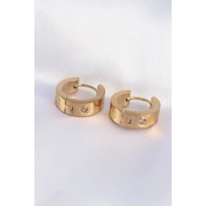 316L Çelik Gold Renk Zirkon Taşlı Minimal Model Halka Küpe