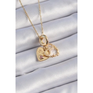 316L Çelik Gold Renk Zirkon Taşlı Sonsuzluk Kalp Figür Charm Model Kadın Kolye