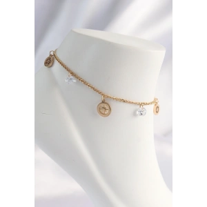 316L Çelik Gold Renk Zirkon Taşlı Yıldızlı Halhal