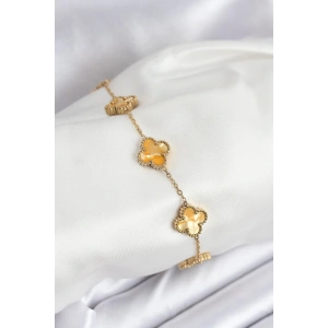 316L Çelik Gold Zincir Sarı Yonca Bileklik
