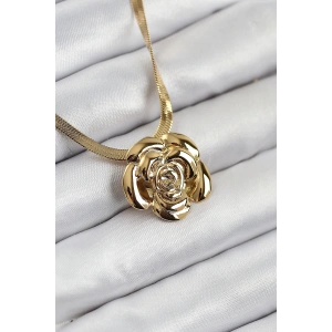 316L Çelik Gül Figürlü İtalyan Zincir Model Gold Renk Kadın Kolye