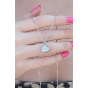 316L Çelik Gümüş Renk Açılır Midye Model Kadın Kolye