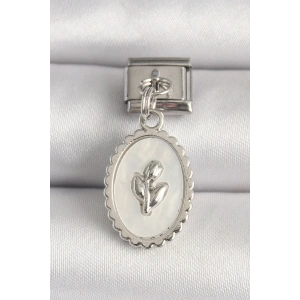 316L Çelik Gümüş Renk Beyaz Mineli Çiçek İşlemeli Nomination Charm