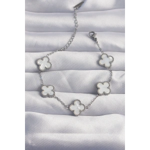 316L Çelik Gümüş Renk Beyaz Sedefli Yonca Bileklik