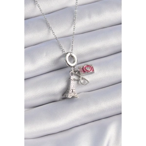 316L Çelik Gümüş Renk Eyfel Kule Fotoğraf Makinesi Model Charm Kadın Kolye