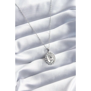 316L Çelik Gümüş Renk Gül Model İnci Detay Kadın Kolye