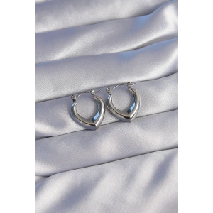 316L Çelik Gümüş Renk İçi Oval Tasarımlı Küpe