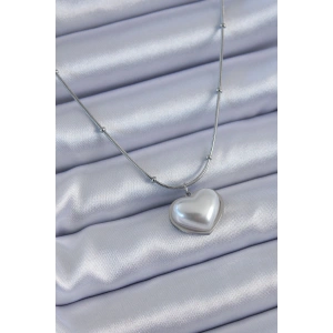 316L Çelik Gümüş Renk İncili Kalp Model Minimal Top Detay Kadın Kolye