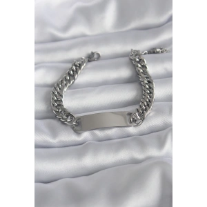 316L Çelik Gümüş Renk İsim Yazılabilir Plaka Model Kadın Bileklik