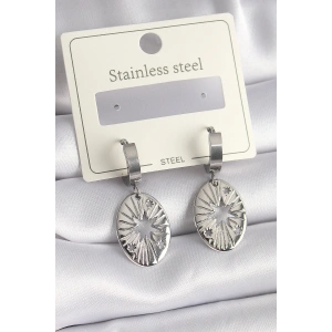 316L Çelik Gümüş Renk Kutup Yıldızı İşleme Kadın Küpe