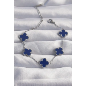 316L Çelik Gümüş Renk Mavi Mineli Yonca Bileklik