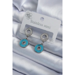 316L Çelik Gümüş Renk Mavi Taşlı Zirkon Taşlı Kadın Küpe