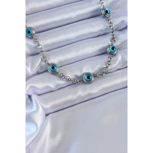 316L Çelik Gümüş Renk Nazar Boncuk Model Kadın Kolye