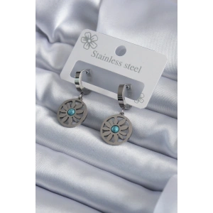 316L Çelik Gümüş Renk Papatya Model Mavi Taş Detay Kadın Küpe