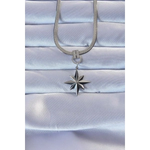 316L Çelik Gümüş Renk Zirkon Taşlı İtalyan Zincirli Kutup Yıldızı Kolye