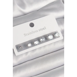 316L Çelik Gümüş Renk Zirkon Taşlı Kadın Küpe Seti