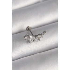 316L Çelik Gümüş Renk Zirkon Taşlı Tragus Piercing