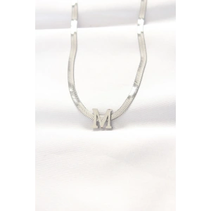 316L Çelik M Harfli Silver Renk İtalyan Zincirli Kolye