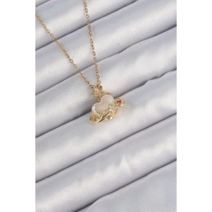 316L Çelik Zincir Altın Renk Sedefli Kalp Figür Zirkon Taşlı Gezegen Kolye