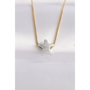 316L Çelik Zincir Altın Renk Zincirli Gümüş Renk Deniz Yıldızı Tasarımlı Kolye