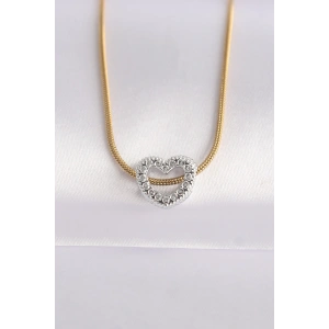 316L Çelik Zincir Altın Renk Zincirli Gümüş Renk Kalp Tasarımlı Kolye