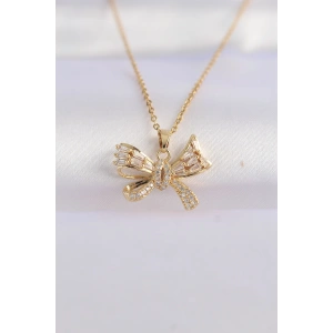 316L Çelik Zincir Altın Renk Zirkon Taşlı Fiyonk Kolye