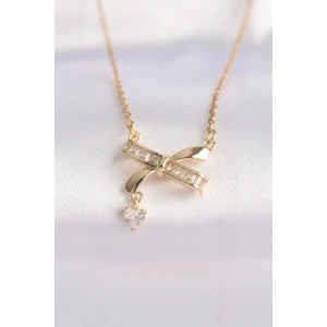 316L Çelik Zincir Altın Renk Zirkon Taşlı Kalp Detay Fiyonk Kolye