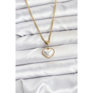316L Çelik Zincir Gold Renk Bombeli Kalp Model Kadın Kolye