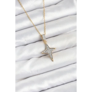 316L Çelik Zincir Gold Renk Kutup Yıldızı Model Zirkon Taşlı Kadın Kolye