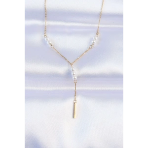 316L Çelik Zincir Gold Renk Minimal İnci Taşlı Sallantılı Kolye