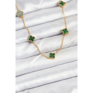 316L Çelik Zincir Gold Renk Yeşil Baby Boy Yonca Kadın Kolye