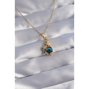 316L Çelik Zincir Gold Renk Zirkon Taşlı Panter Figürlü Gezegen Kolye