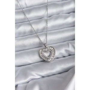 316L Çelik Zincir Gümüş Renk Baget Zirkon Taşlı Kadın Kolye