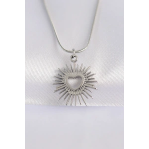 316L Çelik Zincir Gümüş Renk Kalp Güneşi Tasarımlı Kolye