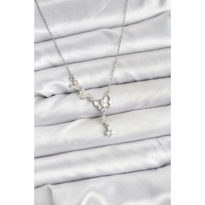 316L Çelik Zincir Gümüş Renk Kelebek Model Kadın Kolye