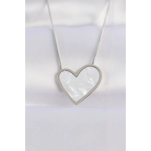 316L Çelik Zincir Gümüş Renk Mermer Desenli Kalp Kolye