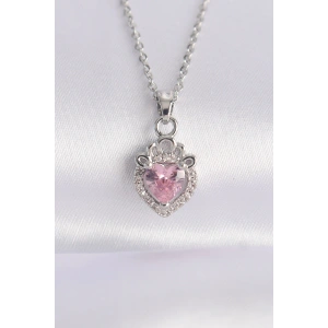 316L Çelik Zincir Gümüş Renk Pembe Zirkon Taşlı Rapunzel Kolye